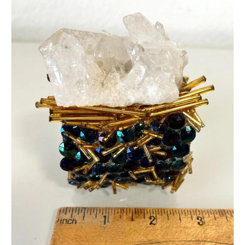 Vintage 80s Raw Quartz Crystal Cluster Runway Statement Cuff Bracelet Brutalist
